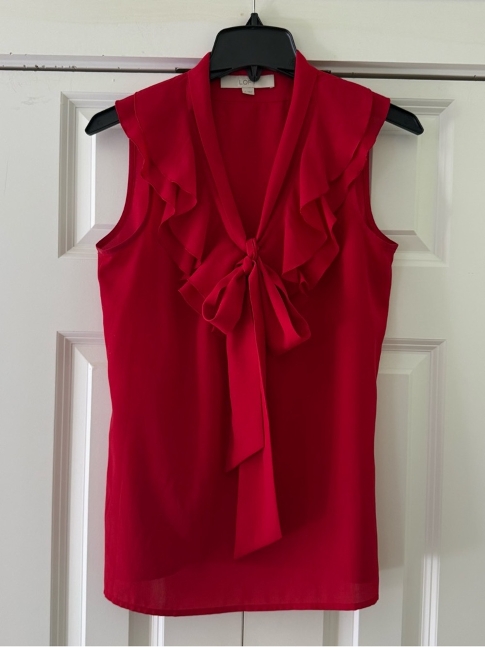 ⭐️ LOFT Red Sleeveless Tie-Neck Ruffle Blouse